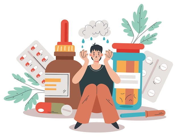 depression mental illness medication drugs pills dependence concept