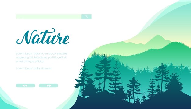 Vector depths of a forest silhouette on green. landscape with evergreen trees: cedar, spruce, pine.