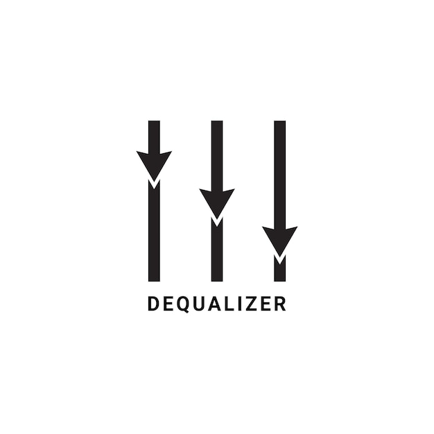 Modello di design del logo del dequalizzatore la freccia giù si fonde con il concetto di design dell'equalizzatore spiegare il degrado delle prestazioni, le perdite, la recessione e altri correlati isolato su sfondo bianco