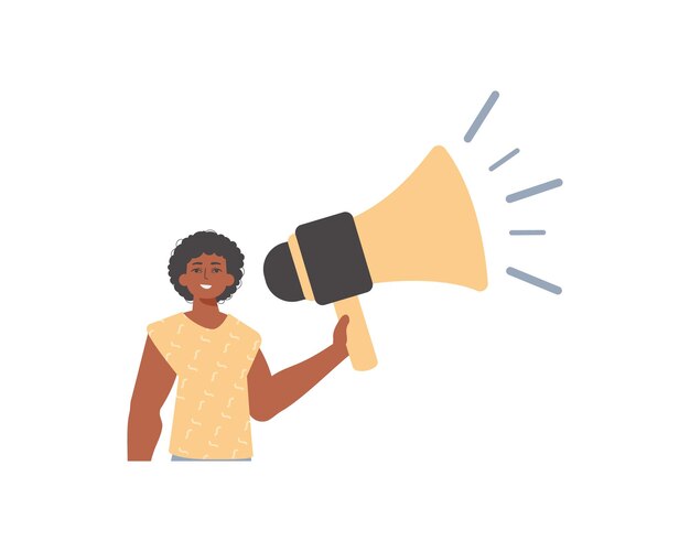 Vector the derision is holding a bullhorn in his hand trendy style vector illustration