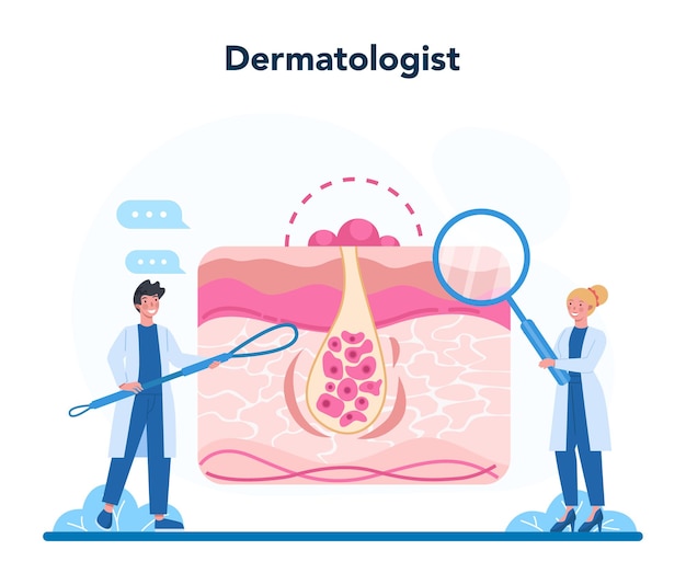 Dermatologist concept. Dermatology specialist, face skin or acne treatment. Idea of beauty and health. Skin epidermis scheme.