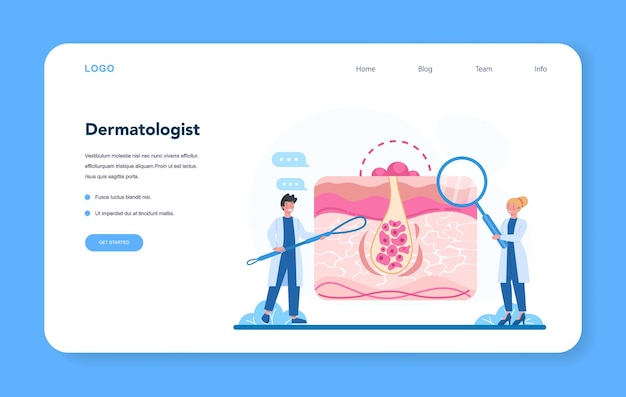 皮膚科医のwebバナーまたはランディングページ。皮膚科の専門家、顔の皮膚またはにきび治療。