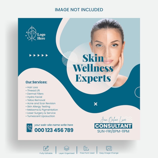 Vector dermatology skin care consultaion social media post and facebook post ads template design