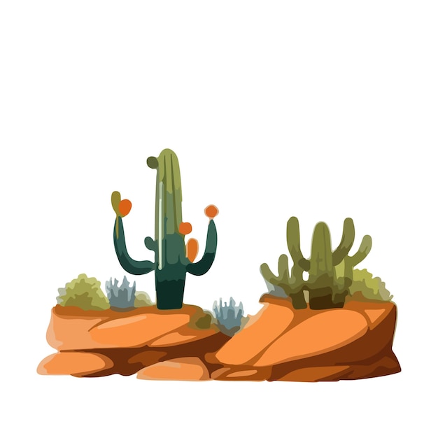 Desert adventure vector landscape illustration