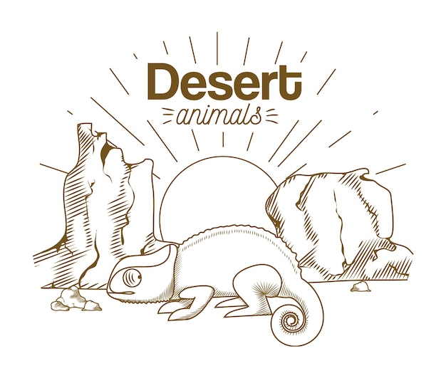 Desert animals hand drawing cartoon