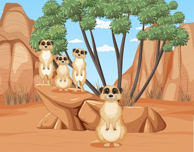 Desert background with a group of meerkats