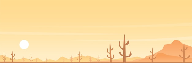 Vettore panoramica del deserto e dei cactus