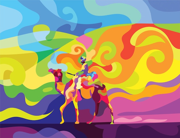 Desert camel rider abstract painting