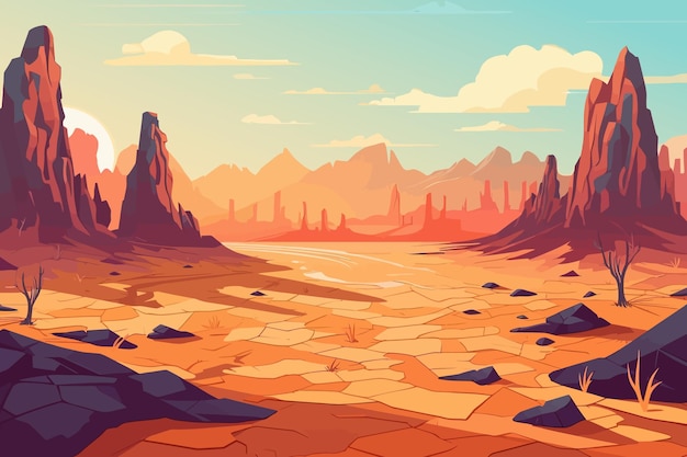 Desert Cartoon orange sunny desert hot desert Vector illustration