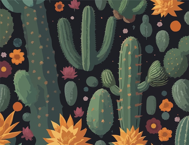 Desert Dreamland Flat Vector Cactus Pattern Backgrounds