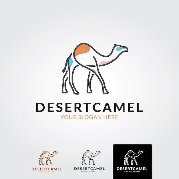 Vettore design del logo della duna del deserto con il simbolo del cammello