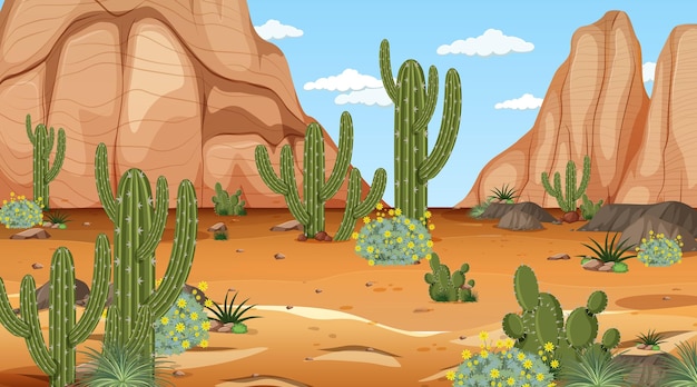 Paesaggio della foresta del deserto alla scena diurna con molti cactus