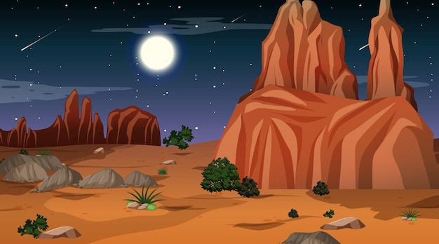 Desert forest landscape at night scene