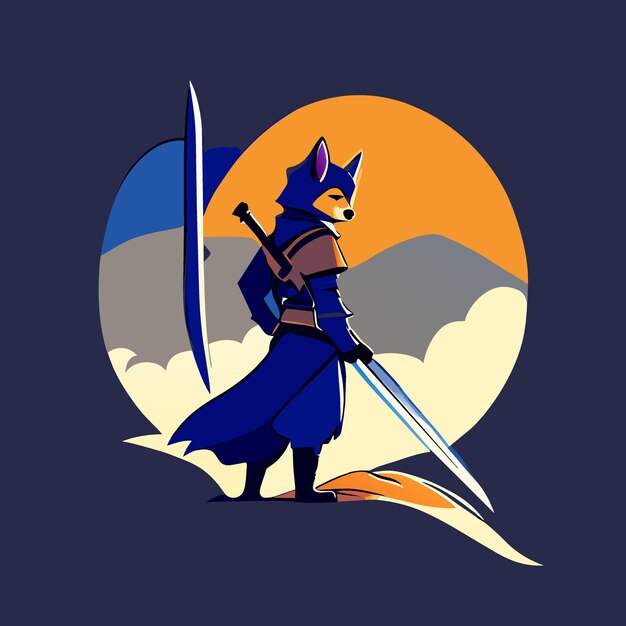 desert fox with sword vector illustration flat