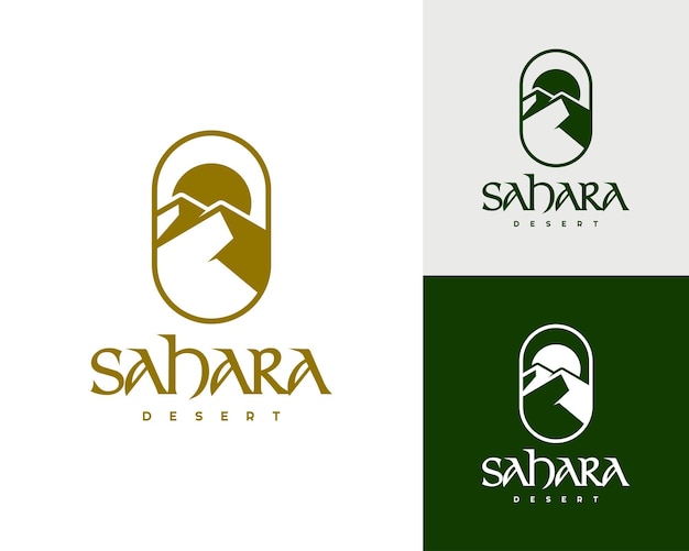 Concetto di arte della linea terrestre del deserto modello di progettazione dell'illustrazione del logo del deserto del sahara