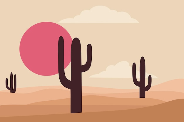 Vettore landsacpe del deserto con i cactus