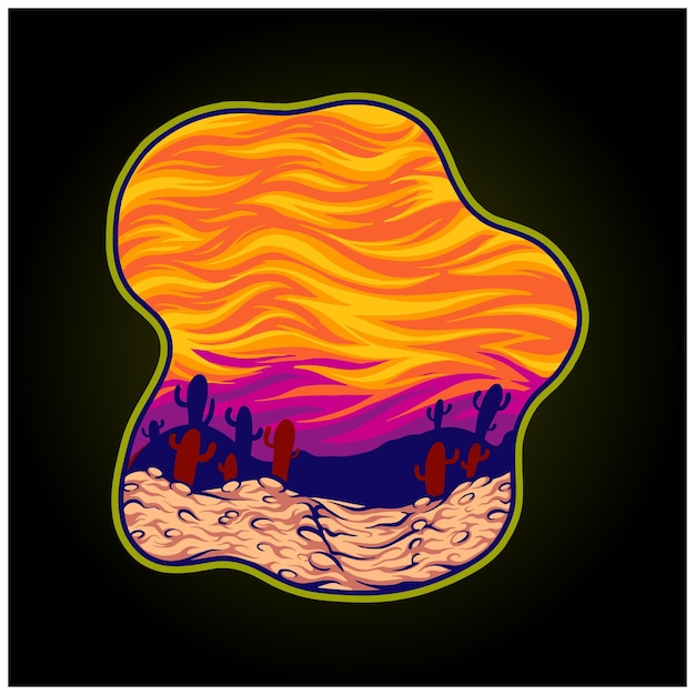 Paesaggio del deserto prima delle illustrazioni del logo di sfondo del tramonto