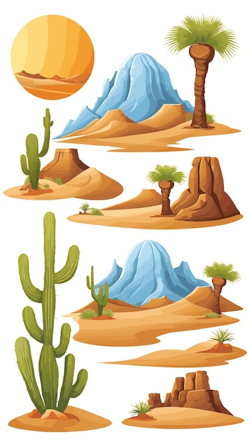 Рисунок пейзажа пустыни, мультфильм, вектор