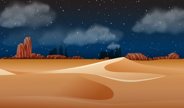 Vector a desert landscape at night