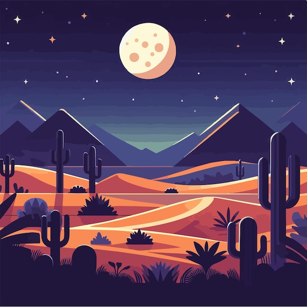 Vector desert landscape at night