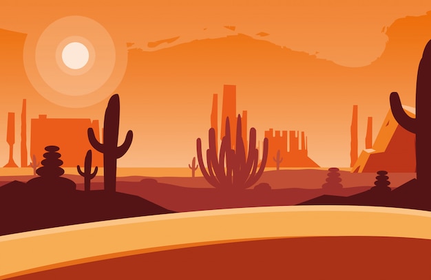 Пустынный пейзаж сцены значок значок иллюстрации