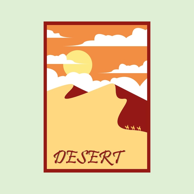 砂漠の風景ビューヴィンテージポスターベクトルイラストデザイン