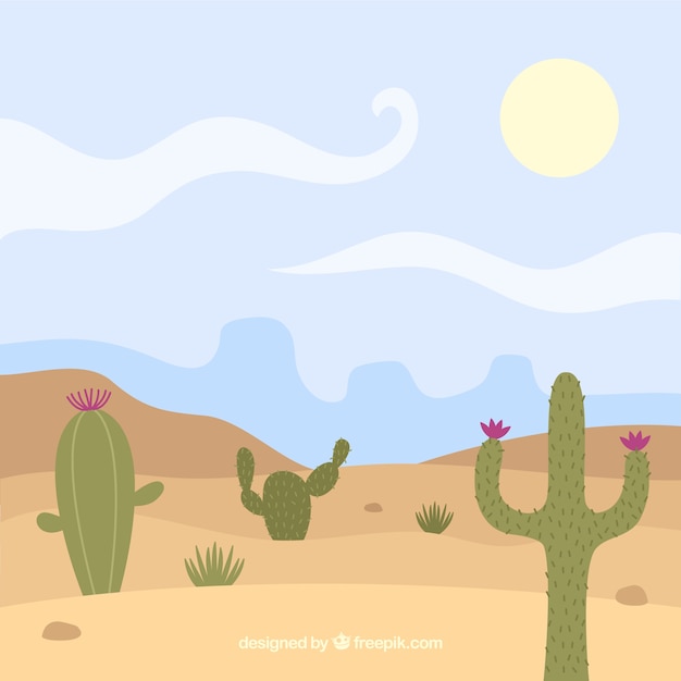 Vettore paesaggio deserto con cactus