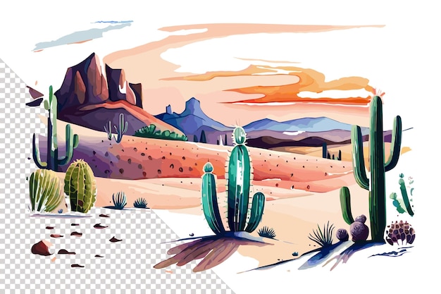 A desert landscape with a cactus