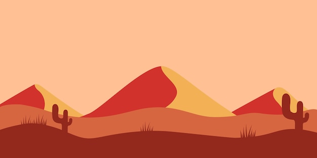 Paesaggio desertico con cactus e montagne in stile cartone animato elemento di design per volantino banner poster card illustrazione vettoriale