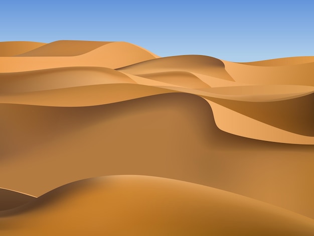 Desert landscape with golden sand dunes. hot dry deserted african or mexican nature background