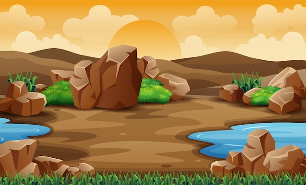 Vector a desert landscape with rock and mountain