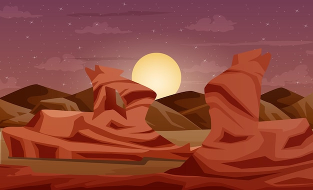 Un paesaggio desertico con rocce di notte illustrazione