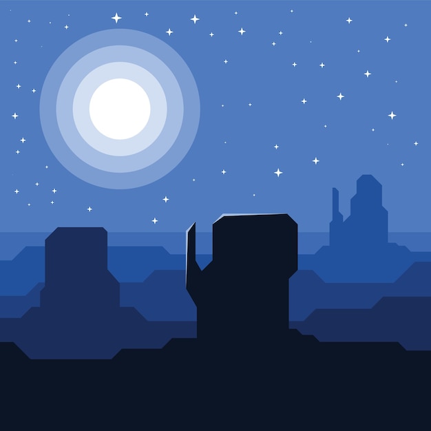 Vector desert in the night isolated background