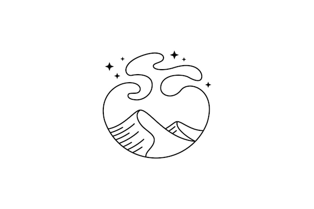 Desert at night line art logo design