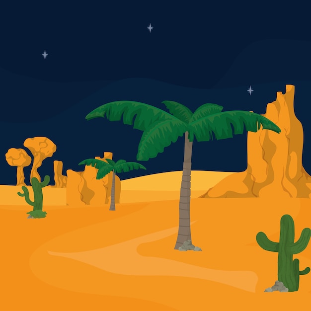 Vector desert at night