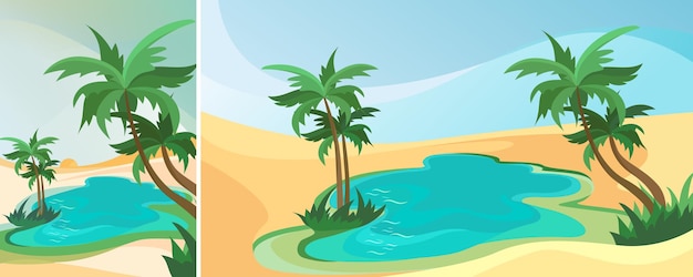 Vector desert oasis landscape. nature landscape in vertical and horizontal orientation.