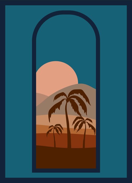 Desert oasis midnight minimalistic printable illustration