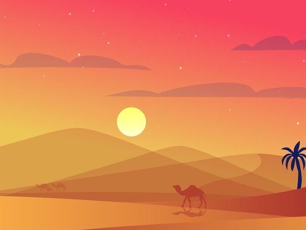 Vector desert panoramic background scene vector wallpaper illustrations