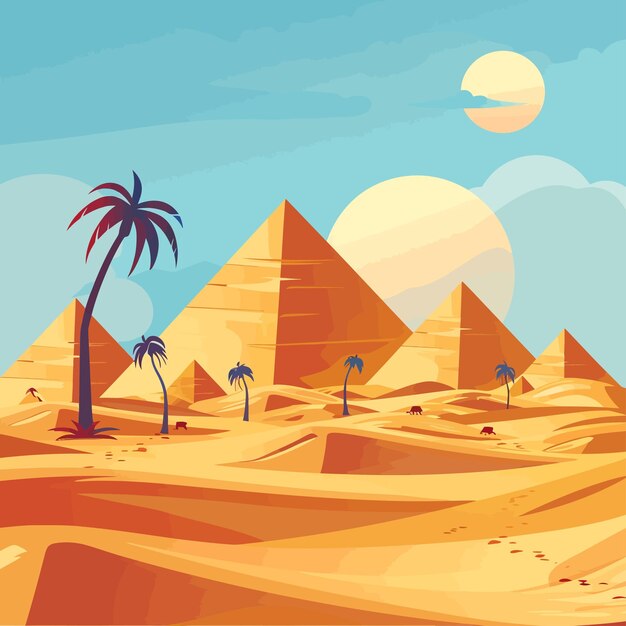 Vector desert_pyramids_oasis_vector_flat_illustration