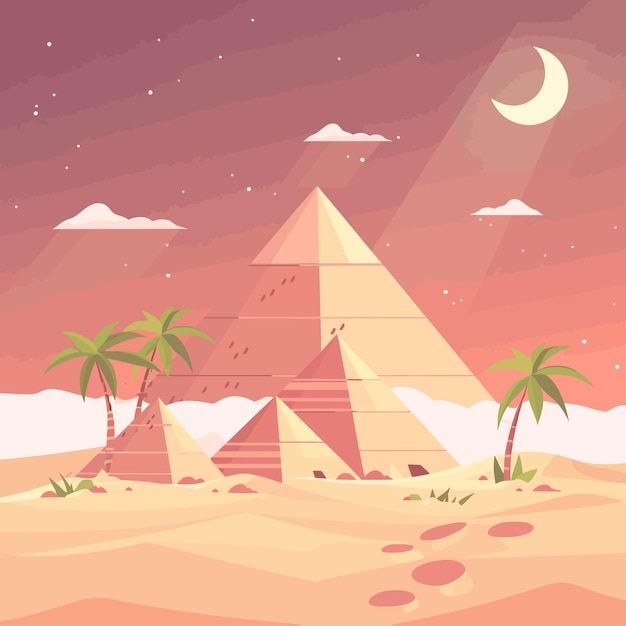 Desert_pyramids_oasis_vector_flat_illustration