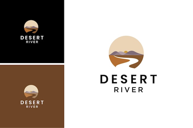 Vettore vettore di progettazione del logo del paesaggio del fiume del deserto