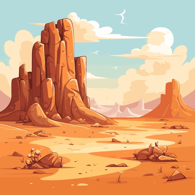 Desert rock sunny day Desert rocky background vector illustration