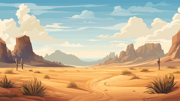 Desert sandy and rocky landscape sunny day Desert dunes vector background illustration