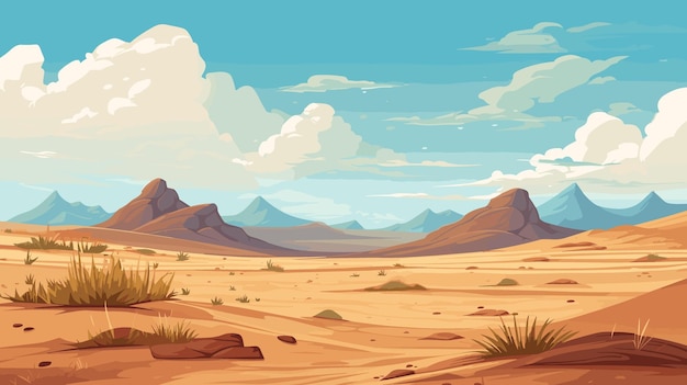 Vector desert sandy and rocky landscape sunny day desert dunes vector background illustration