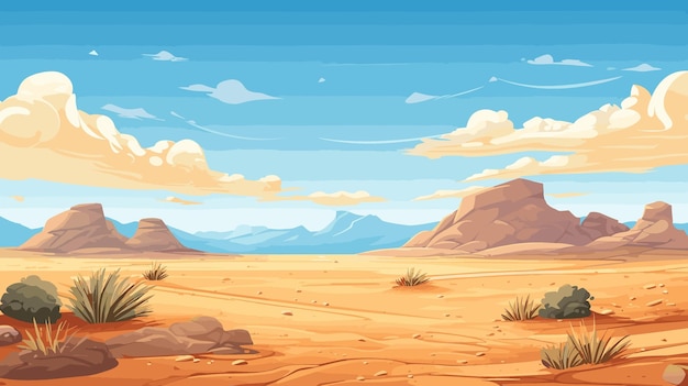 Desert sandy and rocky landscape sunny day Desert dunes vector background illustration