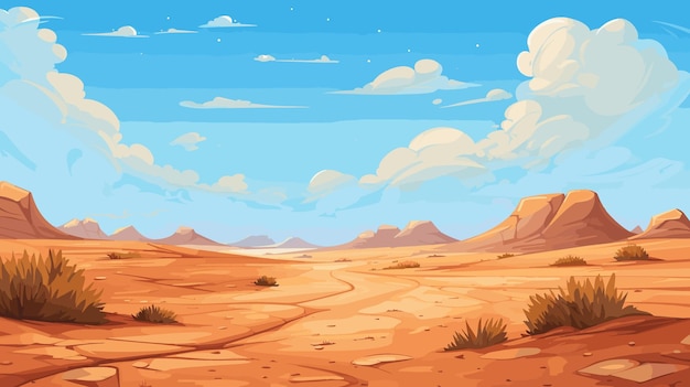 Desert sandy and rocky landscape sunny day Desert dunes vector background illustration