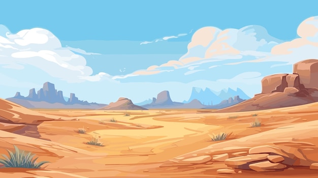 Desert sandy and rocky landscape sunny day Desert dunes vector background illustration