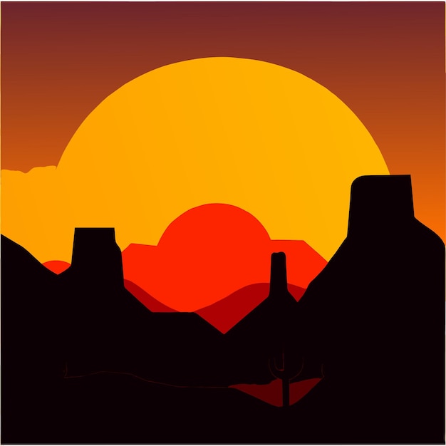 desert sunset landscape with mountains vector illustration