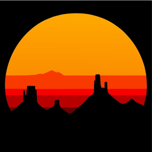 desert sunset landscape with mountains vector illustration