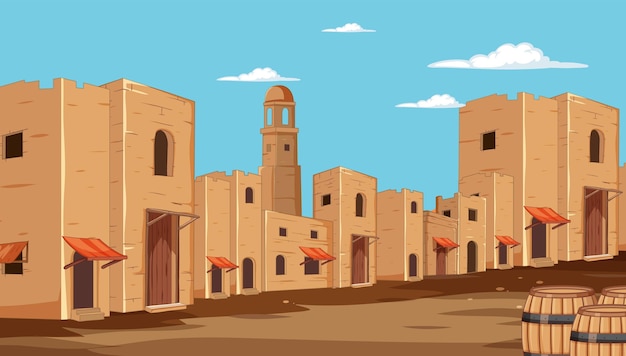 Vector desert town at high noon